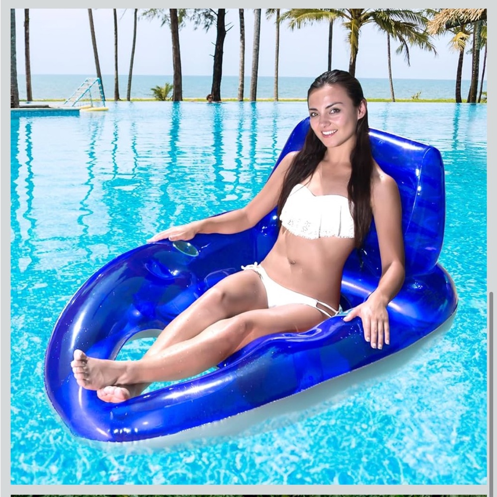 Poolmaster Water Pop Deluxe Swimming Pool Beach Float Lounge Chair Blue
